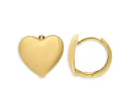 AQUA POLISHED HEART 18K GOLD PLATED SILVER HUGGIE HOOP EARRINGS 0.5" BRAND NEW