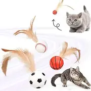 Beojonvy Pack of 3 Bouncing Cat Ball with Feather, 2025 Interactive Feather Cat Ball, Elastic Highly Elastic Bouncy Toy, Shuttlecock Toy, Cat Toy, for Cats Indoor and Outdoor