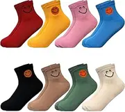 [WILLBASIC] 8 Pairs Happy Face Ankle Womens Crew Elastic Socks Length Aesthetic Cute Lightweight Low Cut Gifts for Women