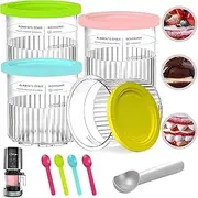 [LAIFODY] Ice Cream Maker Containers, 4 Pack Replacement for Ninja Creami Deluxe Pints and Lids, 24oz XL Cups, 4 Colors + 5 Scoops, PC Cups+PE Lids, Dishwasher Safe, Compatible with NC500/NC501 Series