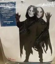 TWO-HEADED GHOUL COSTUME CHILD M 8-10 HOODED ROBE W/ATTACHED MASKS/GLOVES