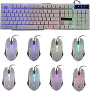 Wired Gaming Keyboard, Richer-R Professional Rainbow Backlight USB Ergonomic Wired Gaming Keyboard + Mouse Kit Provide Excellent Sense of Touch and Comfortable Typing (White)