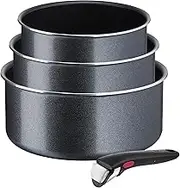 Tefal L15890 Ingenio XL Force 4-Piece Casserole Set, Stackable, Non-Stick Coating, Thermal Signal Temperature Indicator, Grey/Blue, Suitable for All Hobs Except Induction