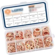 200 PCS Flat Washers Assortment Set, Copper Metric Sealing Gaskets, Muti-Sized Sump Plugs, Oil Sealing Replacements M5 M6 M8 M10 M12 M14, Universal for Most Cars, Trucks and Vans (Gold)