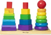 Geometric Stacker Wooden Educational Toy Shape Sorter for Toddlers Kids Ages 2+