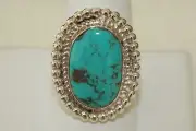 Signed Navajo Sterling Silver Sleeping Beauty Turquoise Ring Size 10
