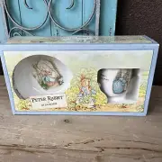 VTG 1991 Wedgwood Peter Rabbit Mug Cup Bowl 2-Pc SET Box Beatrix Potter bunnies
