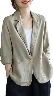 [HongYunAu] Women's Literary Blazer Coat Spring Summer Solid Color Casual 3/4 Sleeve Lapel Suit Coat