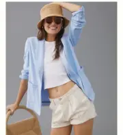 NWT Anthropologie Maeve Linen Blazer Blue, Women's Size M