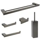 Gun Metal Towel Rail Rack Toilet Paper Holder Robe Hook Square Stainless Steel