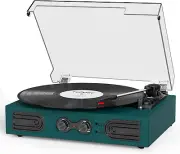 Vinyl 3-Speed Bluetooth Record Player with Built-in Speakers, Bass Control 3.5mm