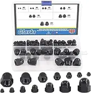 Glarks 100pcs 7 Sizes Black Nylon Acorn Hex Nuts Set, M3 M4 M5 M6 M8 M10 M12 Dome Head Decorative Hexagon Cap Nuts Hex Head Dome Acorn CoverNut for Protecting Hexagon Shaped Threads Studs and Bolts