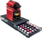 Adjustable Coffee Capsule Holder for Nespresso OriginalLine/Starbucks by Nespresso Pods, Coffee Pod Storage Drawer Organizer Stand 20-50 Pod Capacity, 15.7"L x 7.9"W x 2.8"H, Black (NOT for K-Cups)