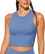 [BAYDI] Women's Sports Bra Without Underwire Bustier Removable Padded Crop Tops High Closed Tank Top Yoga Fitness Soft Bra, Blue, XS