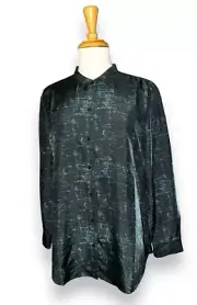 New $198 EILEEN FISHER sIlk button-up blouse mandarin collar sz S (may fit M/L)