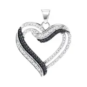 14k White Gold Black Diamond Heart Outline Pendant 1/3 Cttw