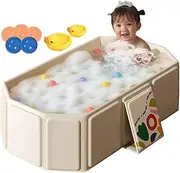 Toddler Bath Tub, Large Toddler Bathtub Foldable Baby Tub, Water Toy, Portable Shower Basin with 5 Balls & 2 Ducks for Kids 0-8 Years Old, Cat Dog Wash