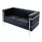 Leather Two Seater Sofa Space Reception Lounge Chair Furniture Office Black