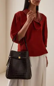 [Toteme] Belted Croc-Effect Leather Bucket Bag