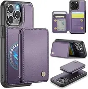 ELEPIK for iPhone 15 Pro Max Case, Removable Magnetic Wallet Case with Card Holder, Kickstand, [Compatible with MagSafe] [RFID Blocking] Durable PU Leather Phone Case with Wireless Charging, Purple