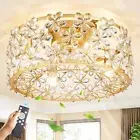 Wheatronic Gold Fandelier Ceiling Fan with Light and Remote 18 inch Crystal C...
