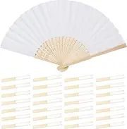 InciFuerza 50pcs White Paper Hand Fan Bamboo Folding Fan Handheld Wedding Fans Folded Fan for Bridal Dancing Party Favors Church Home Office Decoration Gift DIY Supplies Stage Props