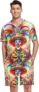 [GAIREG] Cute Mens Pajamas Set Short Sleeve Summer Sleepwear S-XXL, Carnival Mardi Gras Festive Clown, X-Large