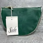 Sseko Cowhide Leather Medium Crescent Pouch In Oiled Agave and Gold Zippered New