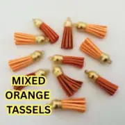 BULK 170 Piece Orange Colour Suede Tassels Gold Top Keyring Craft Tassel Bag DIY