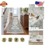 Retro Indoor Runner Rug 2x10 - Non-Slip Stain Resistant with Floral Pattern