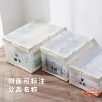 在飛比找樂天市場購物網優惠-帶蓋內倒式衣服收納箱 純透明折疊箱 藥品收納 潮流