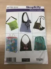 Uncut FF SIMPLICITY Sew PATTERN 4778 DESIGNER FLEECE BAG HANDBAG PURSE 6 STYLES