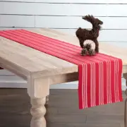 Holly Red Ribbed Table Runner 13x72" Red / White / Silver Stripe