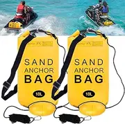 2 Pack Sand Anchor Bag, 10L Waterproof Sand Bag Anchor kit for PWC, Jetski, Kayak, Paddle Board, Small Boats, Beach - Includes 2Pcs Anchor Bag, 2Pcs 30ft Anchor Rope, 2Pcs Adjustable Buoy