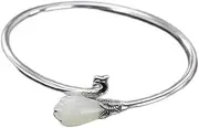 [Generic] Silver Natural Hetian Jade White Jade Magnolia Personality Opening Bracelet