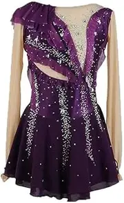 [JRUIA] Figure Skating Dance Dresses Girls' Ice Roller Skating Costumes Ruffles Gymnastics Dancewear Handmade Crystals