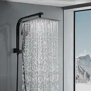 ACA International Square 10" Ultra-Thin Shower Head 3-Mode Handheld Gooseneck Arm Diverter Set 304 Stainless Steel Rainfall Head for Bathroom Brass (Black)