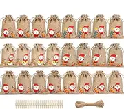 Christmas Linen Bags with Drawstrings Christmas Burlap Gift Bags, Jute Xmas Candy Bags Linen Treat Sacks Reusable Gift-Wrapping Bags Xmas Holiday Party Favors Bags 24 Pack