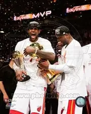LeBron James & Dwyane Wade Celebrate after Game 7 of the 2013 NBA Finals Sports Photo