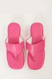 Pink Toe Post Thong Wedge Sandals