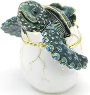 BUT FLY Sea Turtle Jewelry Trinket Box Hinged Unique Gifts for Women Crystals Hand-Painted Home Decor Ring Holder, Animal Figurine Collectibles