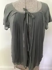 Ted Baker London Stoneda Silk/cotton Blouse Pleated Gry-Shadow Sz 2 Fits Like 6