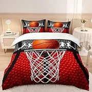 AILONEN 3D Basketball Sport Duvet Cover Set for Kids,Boys Bedroom Decor,Basketball Framework Bedding Set Queen Size,Gaming Sports Theme Comforter Cover,1 Quilt Cover + 2 Pillow Case,3 Pieces,Soft
