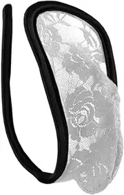 [lau-fashion] C-String Thong Men's Lace White Underwear Swimming Trunks Lingerie S/M/L, White/Black, S-L