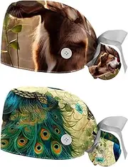 [YTYVAGT] 2-Pc,Nurse Scrub Caps,Scrub Hats with Buttons and Cotton Sweatband,Animals Dog Flowers Nature Pet