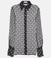 [Nina Ricci] Nina Ricci Polka-dot silk chiffon top AU 14 white