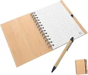 HEATSHAKING Elegant Bamboo Cover Notepad Spiral Bound Notebook for School Office Home for Journaling