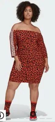 ADIDAS ORIGINALS WOMEN'S RICH MNISI LEOPARD PRINT DRESS ORANGE AND BLACK 4X