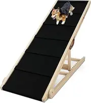 Nidouillet Dog Ramp for Bed, 47.2" Long Wooden Foldable Dog Ramp, 6 Adjustable Heights from 15.7" to 27.6" with Anti-Slip Rubber Mat, Portable Pet Ramp for Car, Bed, Couch, Max 200lbs