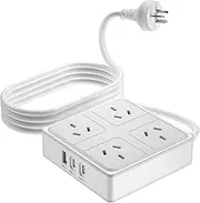 Power Board with USB C, Power Strip with 4 AC Outlets and 3 USB(2 USB C), Surge Protection Power Strip with 1.5M Extension Power Cord for Travel, Office, Dorm Room Essentials